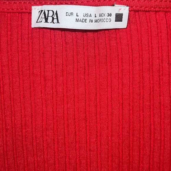 Zara Red Button-Front Ribbed Midi Dress - Picture 7 of 8